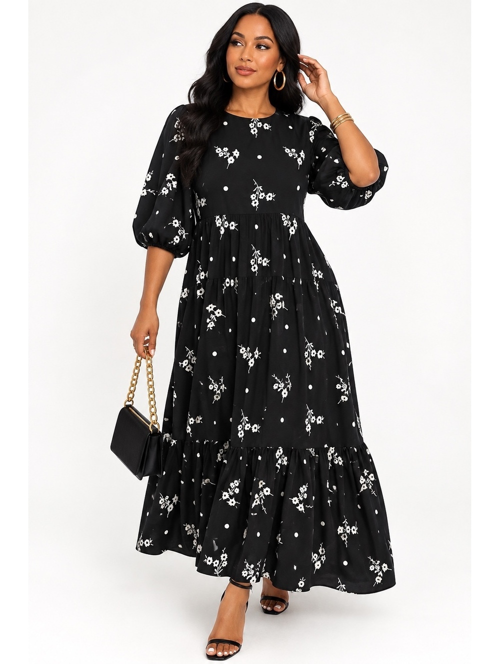 Asos Black and White Cottage Core Boho Tiered Maxi-Size 10